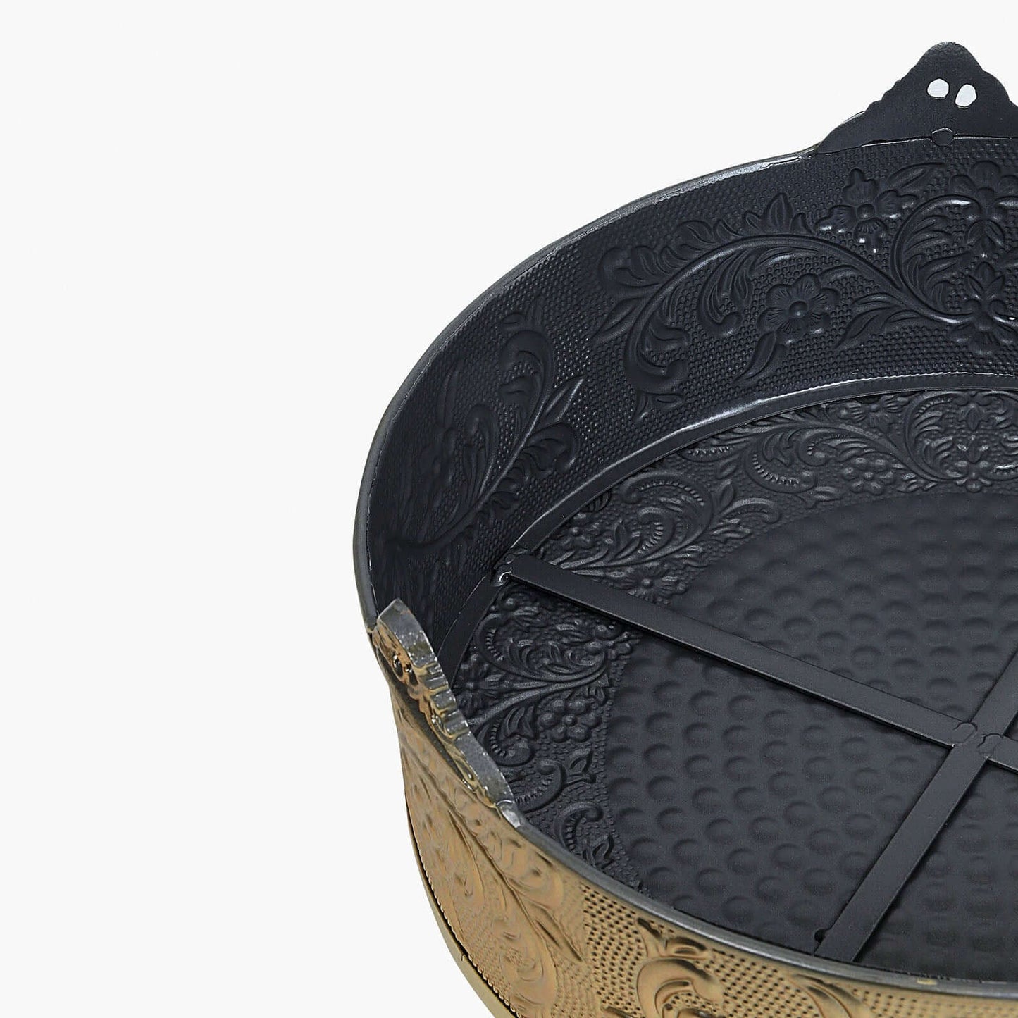 Metal 18" Round Cake Pedestal Stand Matte Gold - Cupcake Dessert Display Riser with Intricate Embossed Design for Upscale Events & Gatherings - Linen Luxes