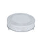 Metal 18" Round Cake Pedestal Stand Matte Silver - Cupcake Dessert Display Riser with Intricate Embossed Design for Upscale Events & Gatherings - Linen Luxes