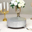 Metal 18" Round Cake Pedestal Stand Matte Silver - Cupcake Dessert Display Riser with Intricate Embossed Design for Upscale Events & Gatherings - Linen Luxes