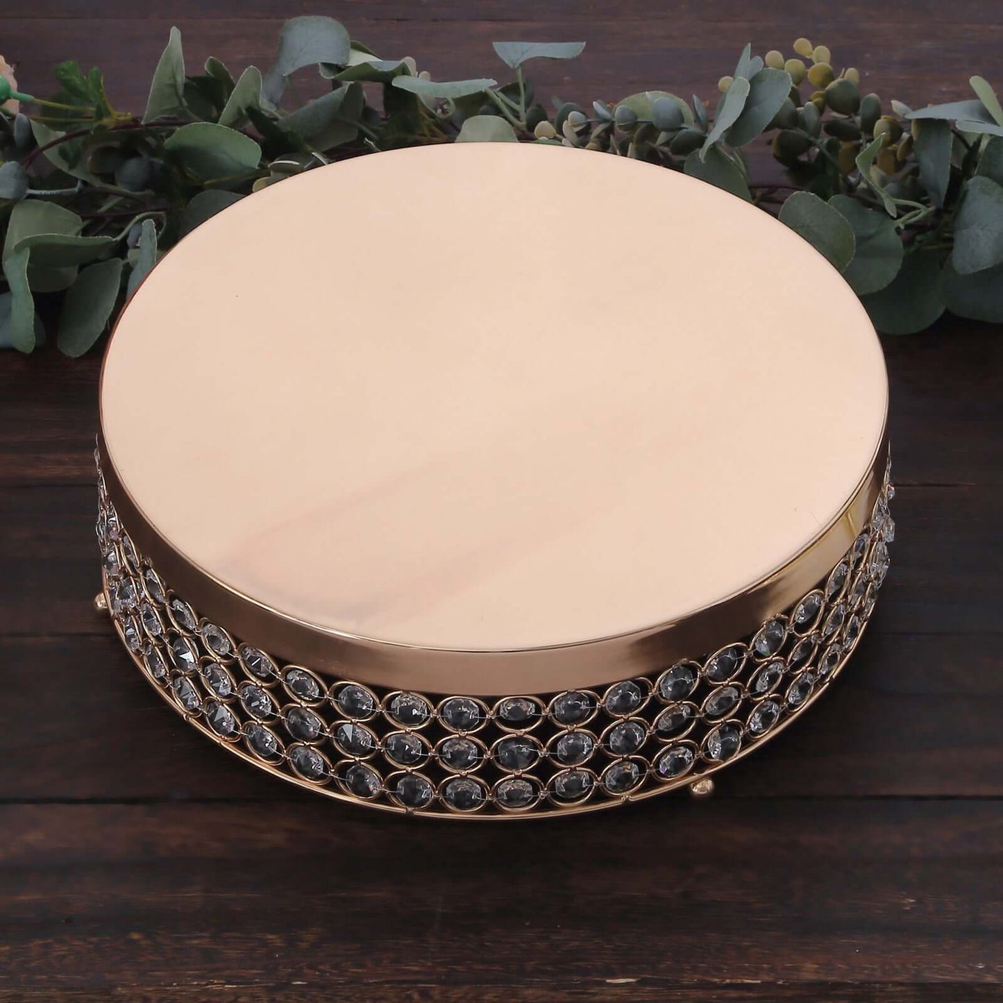 Metal Cake Stand Pedestal Crystal Beaded Design Gold - Cupcake Display and Dessert Riser 14" - Linen Luxes