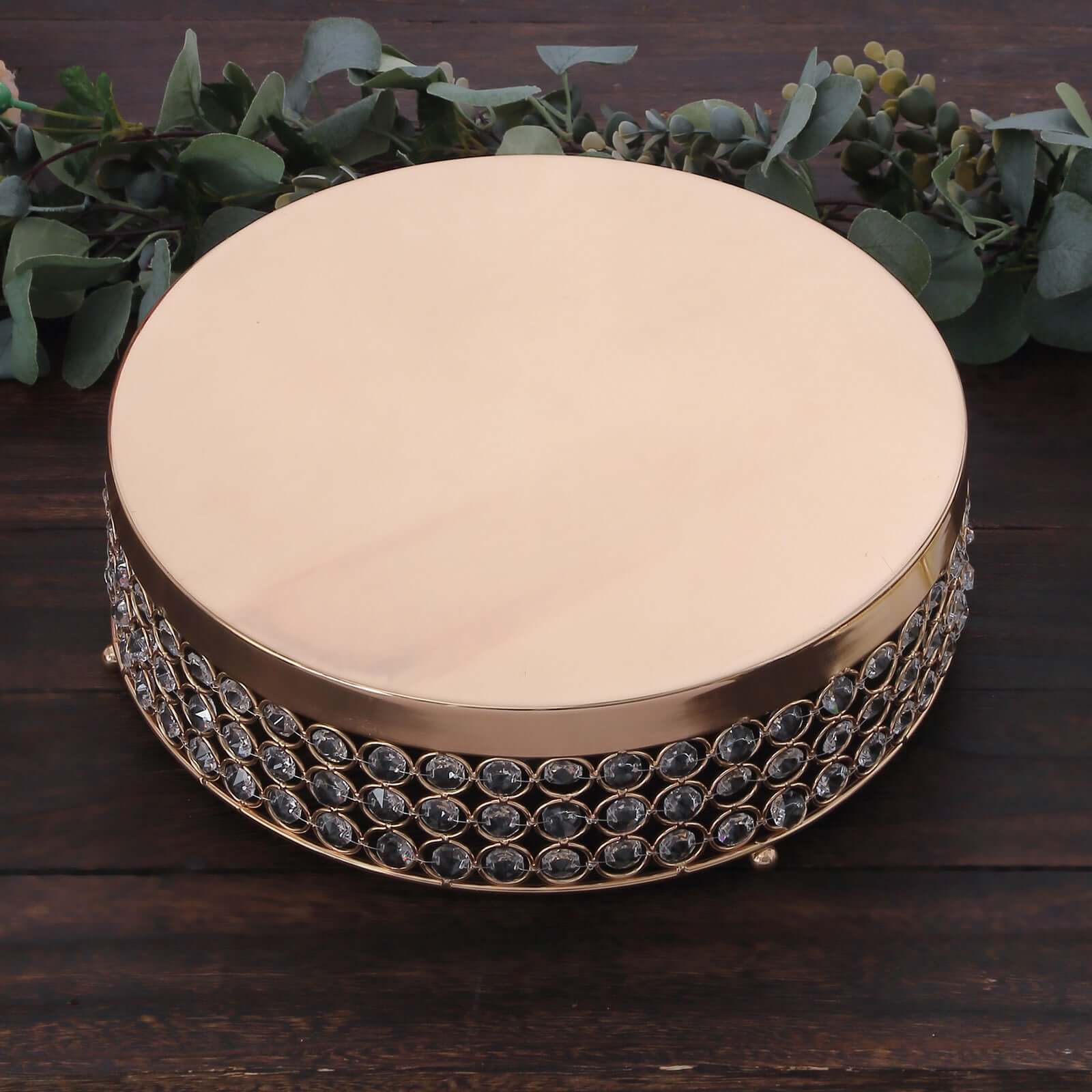 Metal Cake Stand Pedestal Crystal Beaded Design Gold - Cupcake Display and Dessert Riser 14" - Linen Luxes