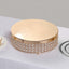 Metal Cake Stand Pedestal Crystal Beaded Design Gold - Cupcake Display and Dessert Riser 14" - Linen Luxes