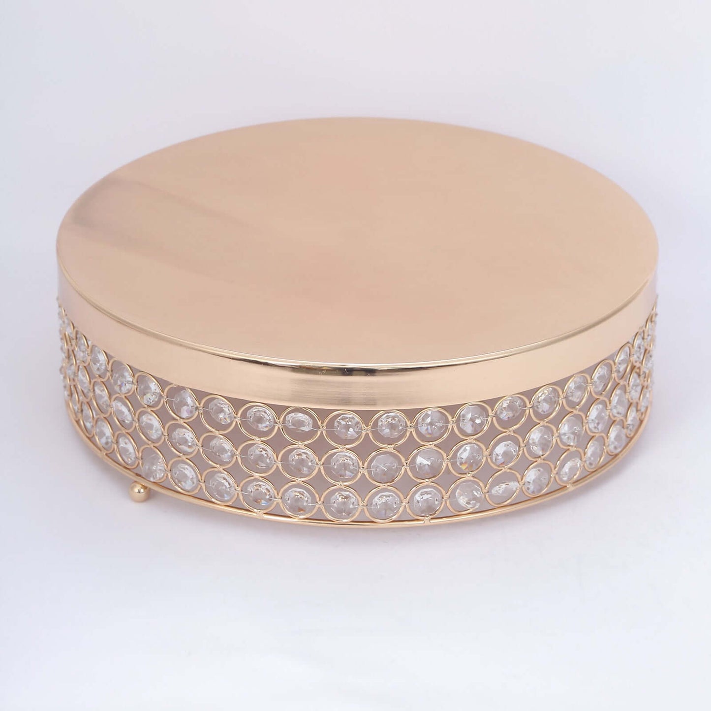 Metal Cake Stand Pedestal Crystal Beaded Design Gold - Cupcake Display and Dessert Riser 14" - Linen Luxes