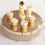 Metal Cake Stand Pedestal Crystal Beaded Design Gold - Cupcake Display and Dessert Riser 16" - Linen Luxes