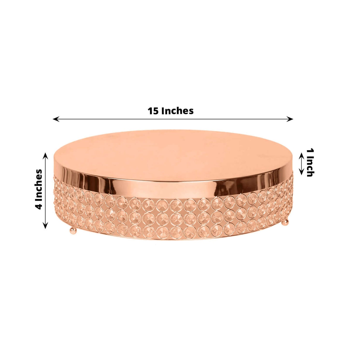 Metal Cake Stand Pedestal Crystal Beaded Design Rose Gold - Cupcake Display and Dessert Riser 16" - Linen Luxes