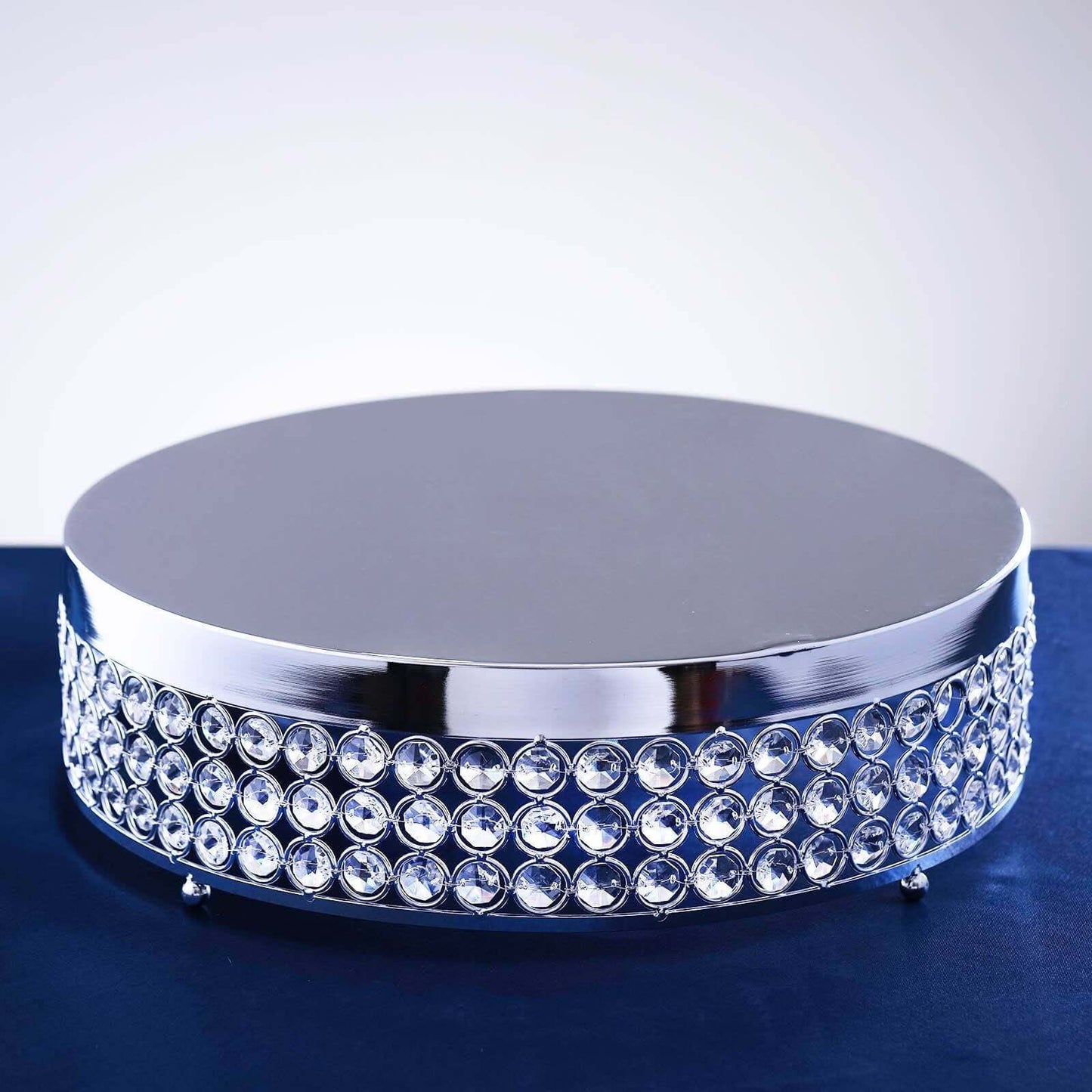 Metal Cake Stand Pedestal Crystal Beaded Design Silver - Cupcake Display and Dessert Riser 13" - Linen Luxes