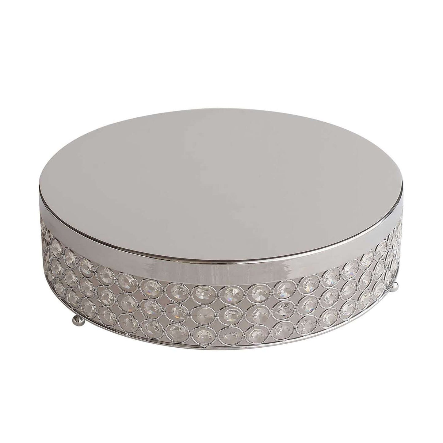 Metal Cake Stand Pedestal Crystal Beaded Design Silver - Cupcake Display and Dessert Riser 16" - Linen Luxes