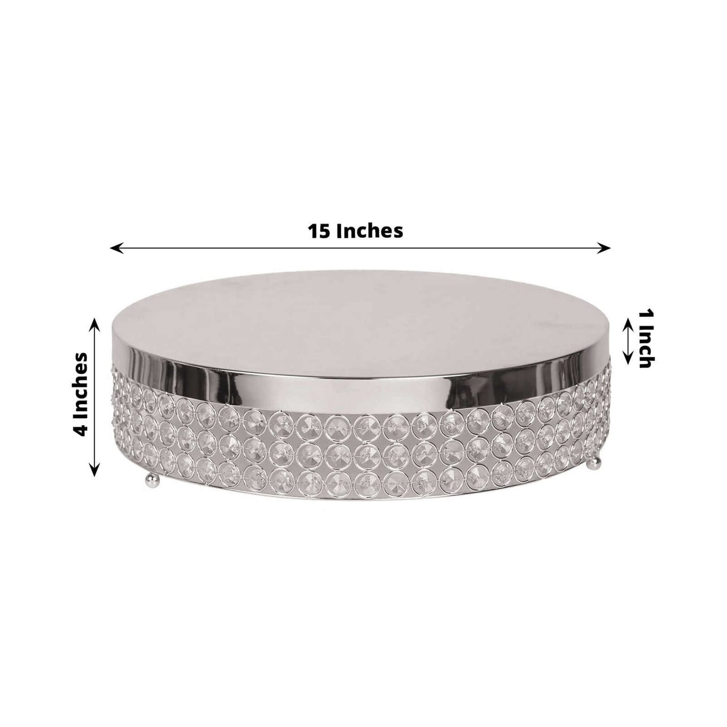 Metal Cake Stand Pedestal Crystal Beaded Design Silver - Cupcake Display and Dessert Riser 16" - Linen Luxes