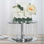 Metal Cake Stand Round Design Metallic Silver with Crystal Chains 14" Dia - Cupcake Dessert Pedestal 8" Tall - Linen Luxes