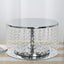 Metal Cake Stand Round Design Metallic Silver with Crystal Chains 14" Dia - Cupcake Dessert Pedestal 8" Tall - Linen Luxes