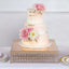 Metal Cake Stand Square Design with Crystal Beads Gold - Dessert Pedestal for Events 16" - Linen Luxes