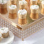 Metal Cake Stand Square Design with Crystal Beads Gold - Dessert Pedestal for Events 16" - Linen Luxes