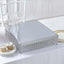 Metal Cake Stand Square Design with Crystal Beads Silver - Dessert Pedestal for Events 16" - Linen Luxes