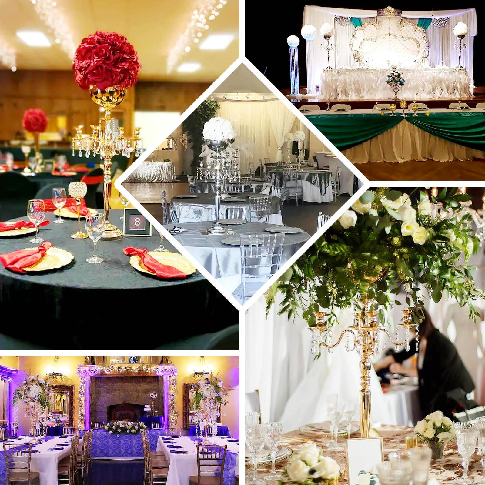 Metal Candelabra 4 Arm Design Gold with Flower Vase Bowl - Table Centerpiece for Weddings 33" - Linen Luxes