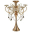 Metal Candelabra 5 Arm Design Gold with Hanging Crystal Drops - Table Centerpiece for Events 27" - Linen Luxes
