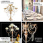 Metal Candelabra 5 Arm Design Gold with Hanging Crystal Drops - Table Centerpiece for Events 27" - Linen Luxes