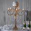 Metal Candelabra 5 Arm Design Gold with Hanging Crystal Drops - Table Centerpiece for Events 27" - Linen Luxes