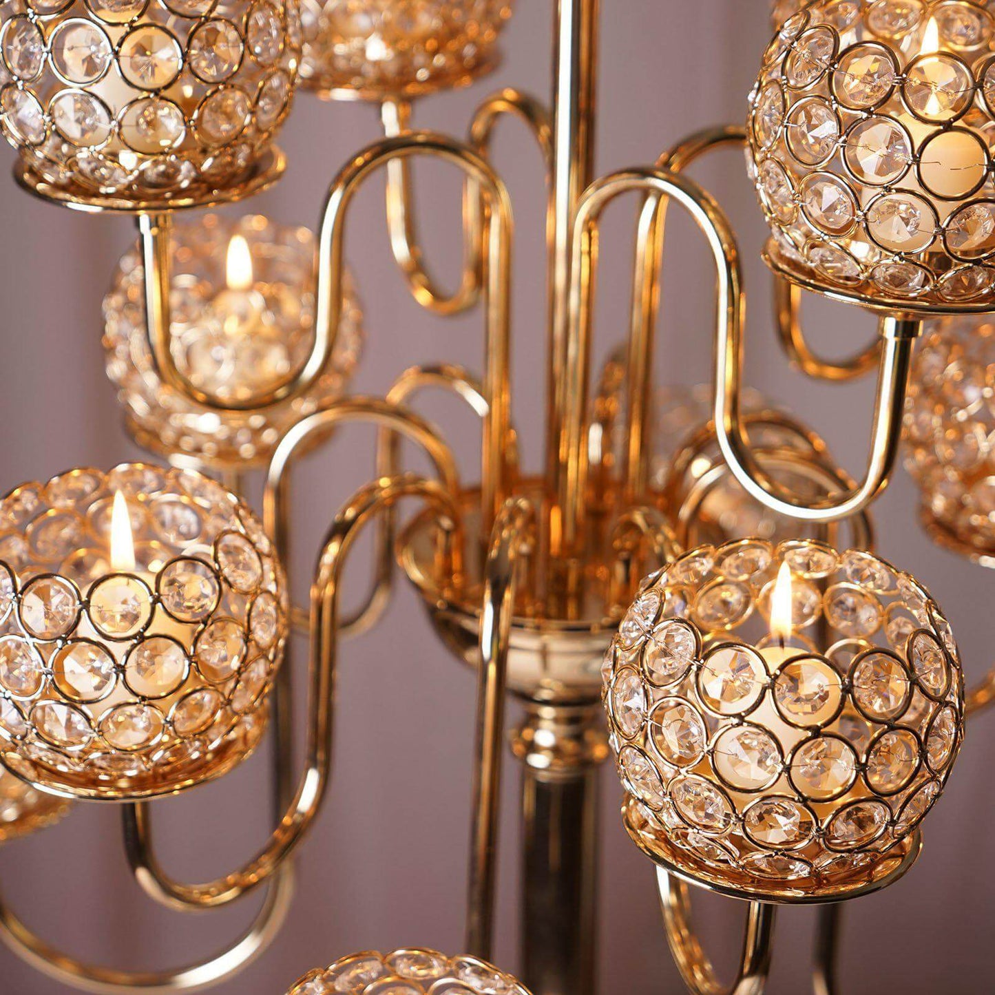 Metal Crystal Beaded Candelabra Gold 13 Arm Design - Table Centerpiece for Events 40" - Linen Luxes