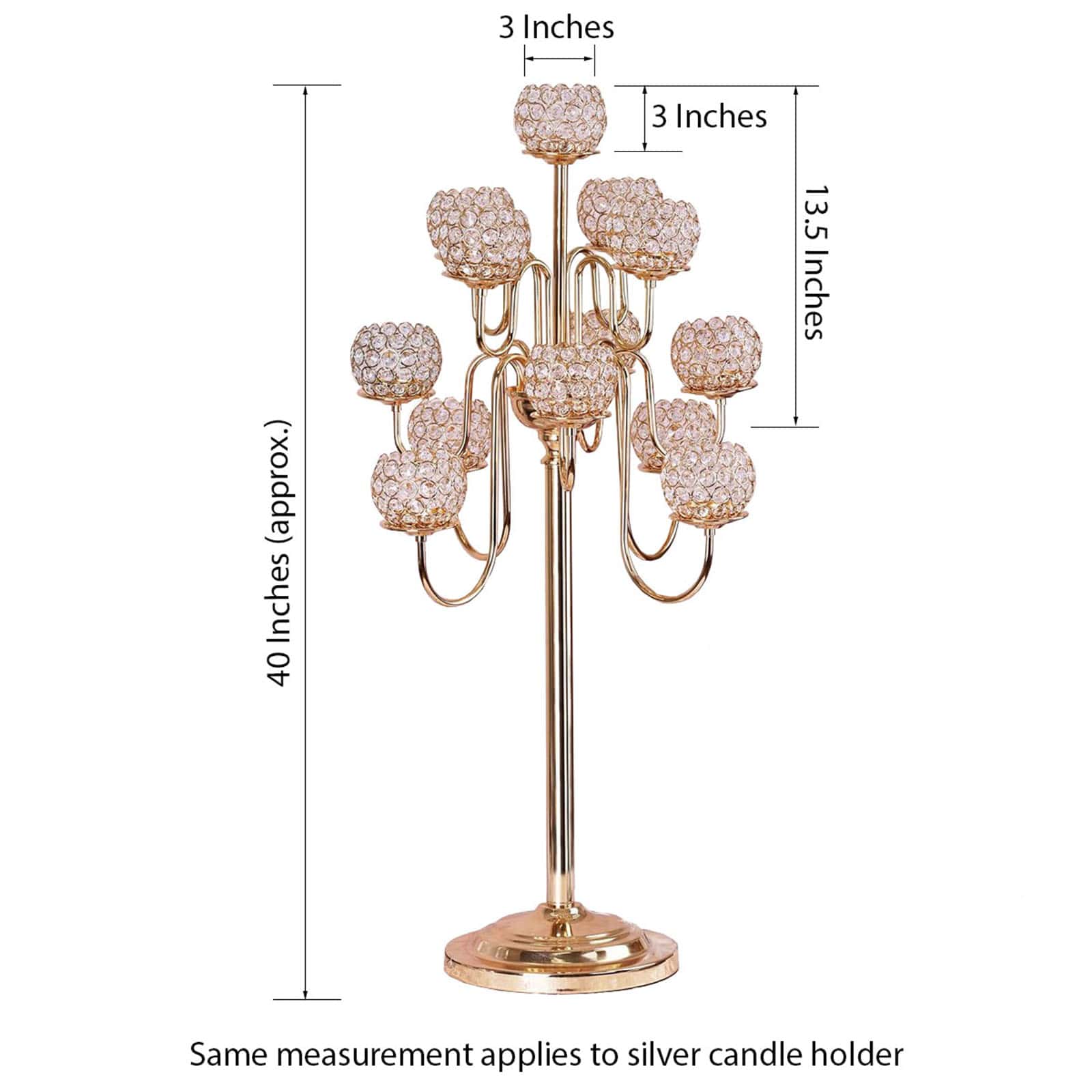 Metal Crystal Beaded Candelabra Gold 13 Arm Design - Table Centerpiece for Events 40" - Linen Luxes