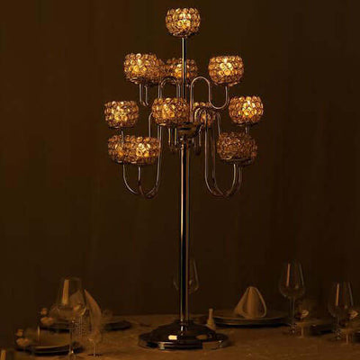 Metal Crystal Beaded Candelabra Silver 13 Arm Design - Table Centerpiece for Events 40" - Linen Luxes