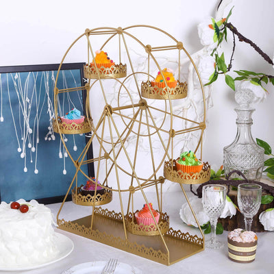 Metal Ferris Wheel Cupcake Holder Gold - Large Decorative Rotating Dessert Display Stand for Carnival - Themed Events Baby Showers & Weddings 23" - Linen Luxes