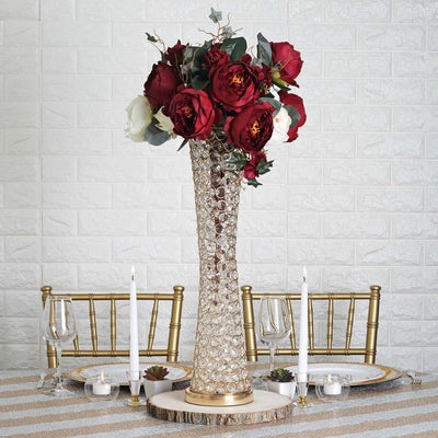 Metal Hurricane Floral Vase Centerpiece Metallic Gold with Crystal Beaded Design - Table Decorative Stand 24" - Linen Luxes