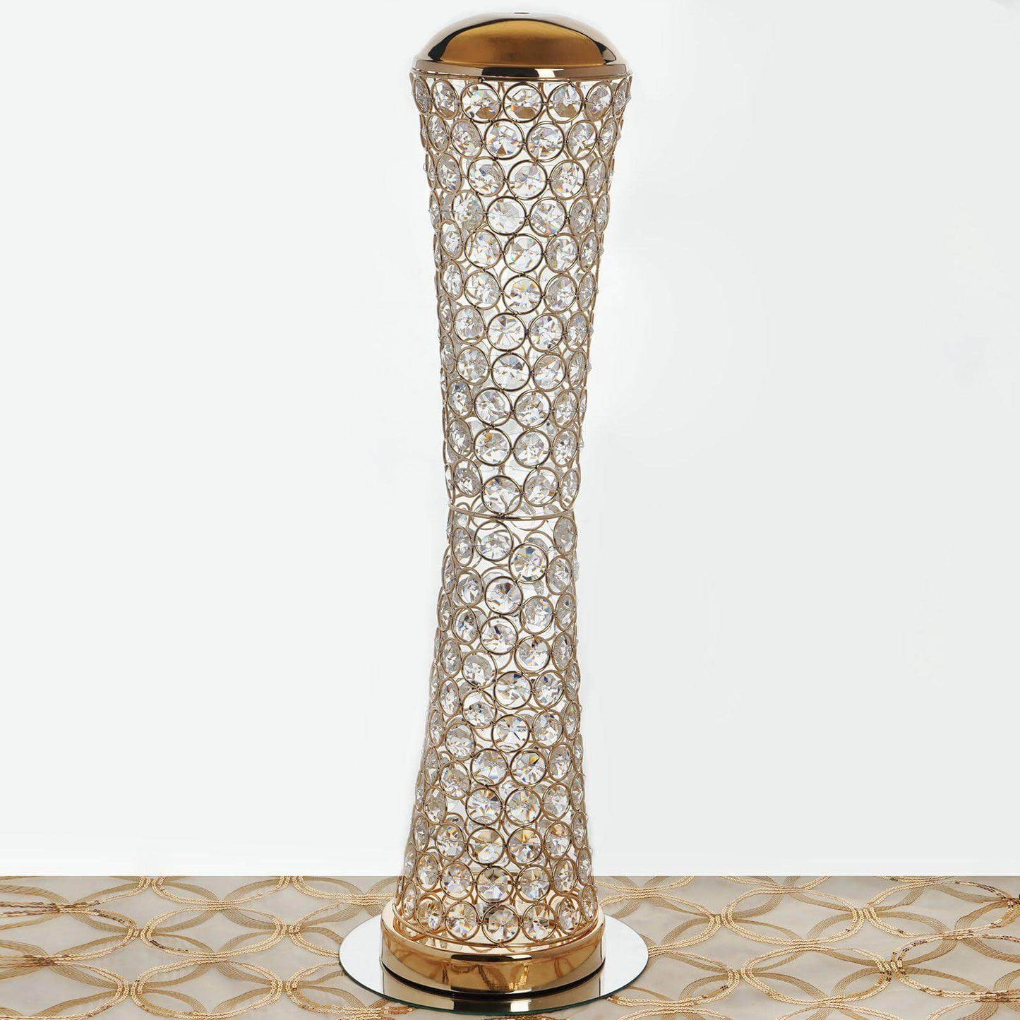 Metal Hurricane Floral Vase Centerpiece Metallic Gold with Crystal Beaded Design - Table Decorative Stand 24" - Linen Luxes