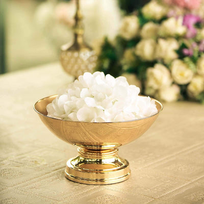 Metal Pedestal Flower Pot Round Design Gold - Floating Candle Bowl and Display Dish 12" - Linen Luxes