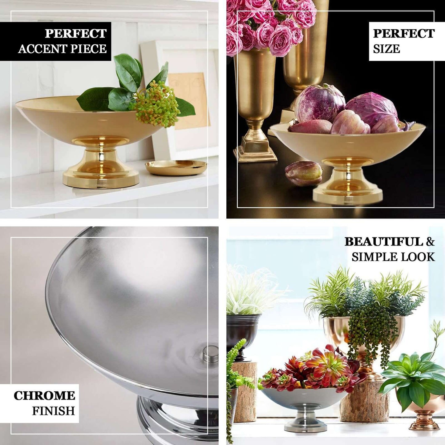 Metal Pedestal Flower Pot Round Design Gold - Floating Candle Bowl and Display Dish 12" - Linen Luxes