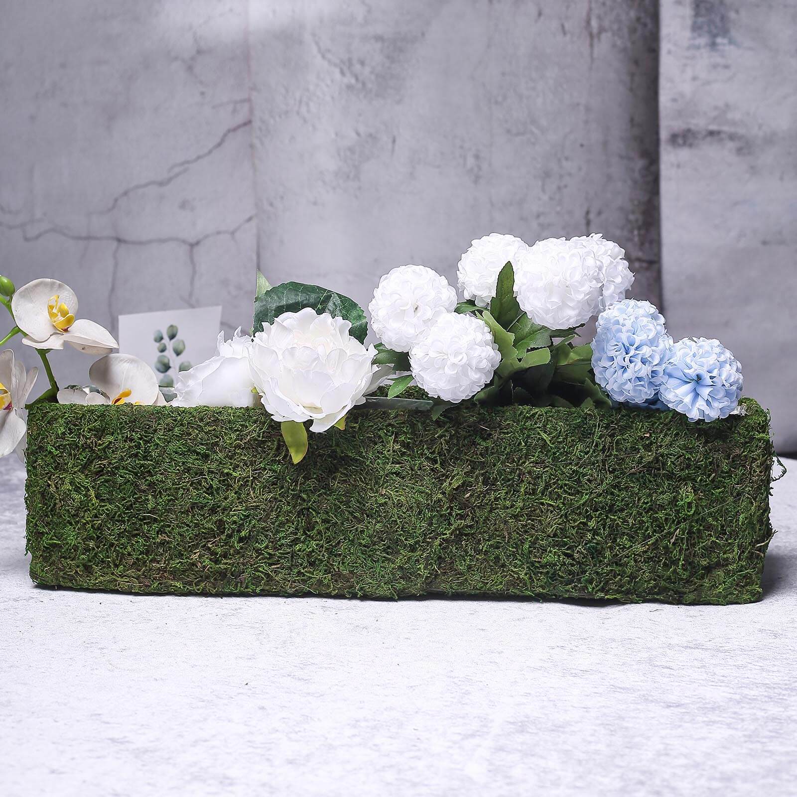 Metal Planter Box Rectangle with Inner Lining Green Preserved Moss - Rustic Flower Basket Decor 23" - Linen Luxes