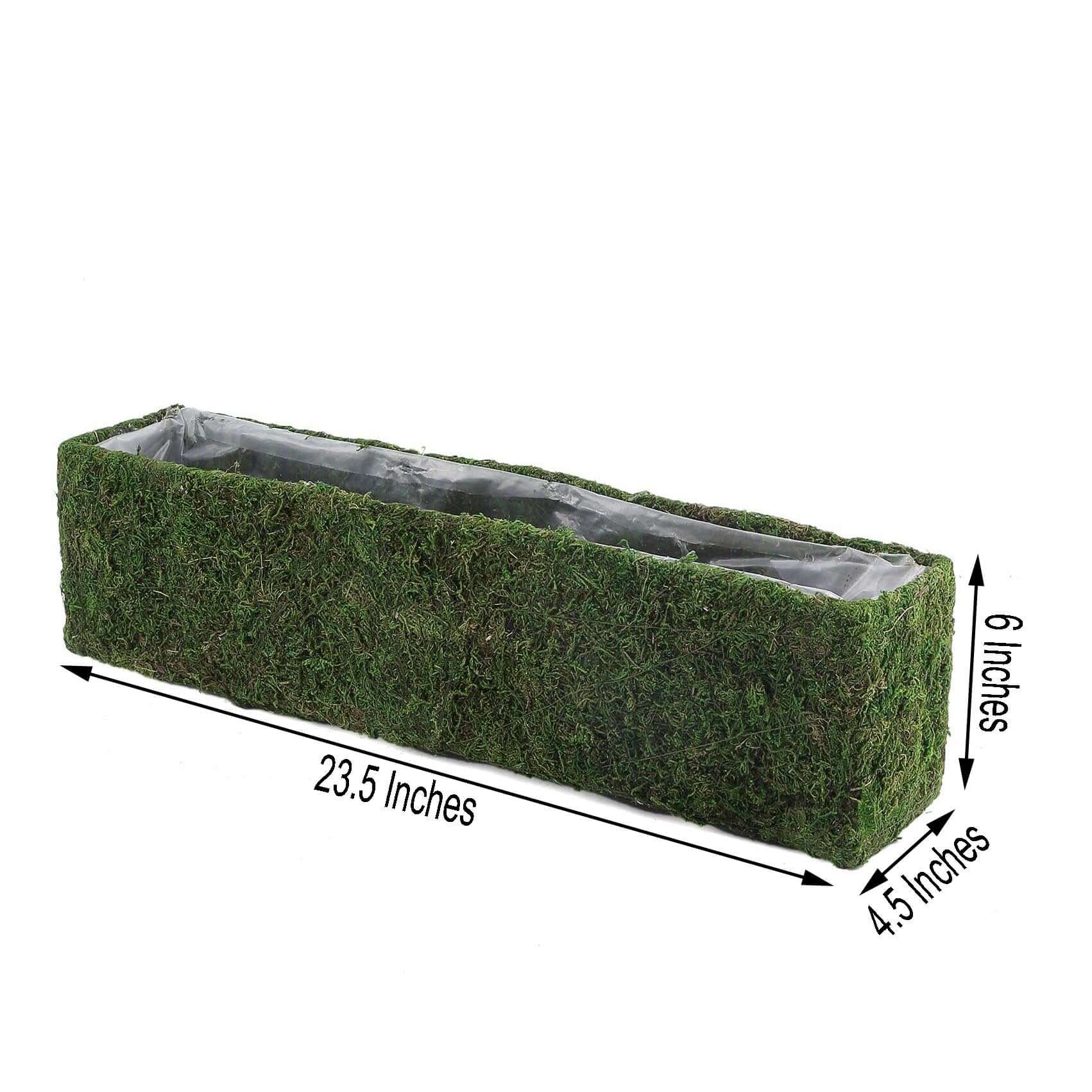 Metal Planter Box Rectangle with Inner Lining Green Preserved Moss - Rustic Flower Basket Decor 23" - Linen Luxes
