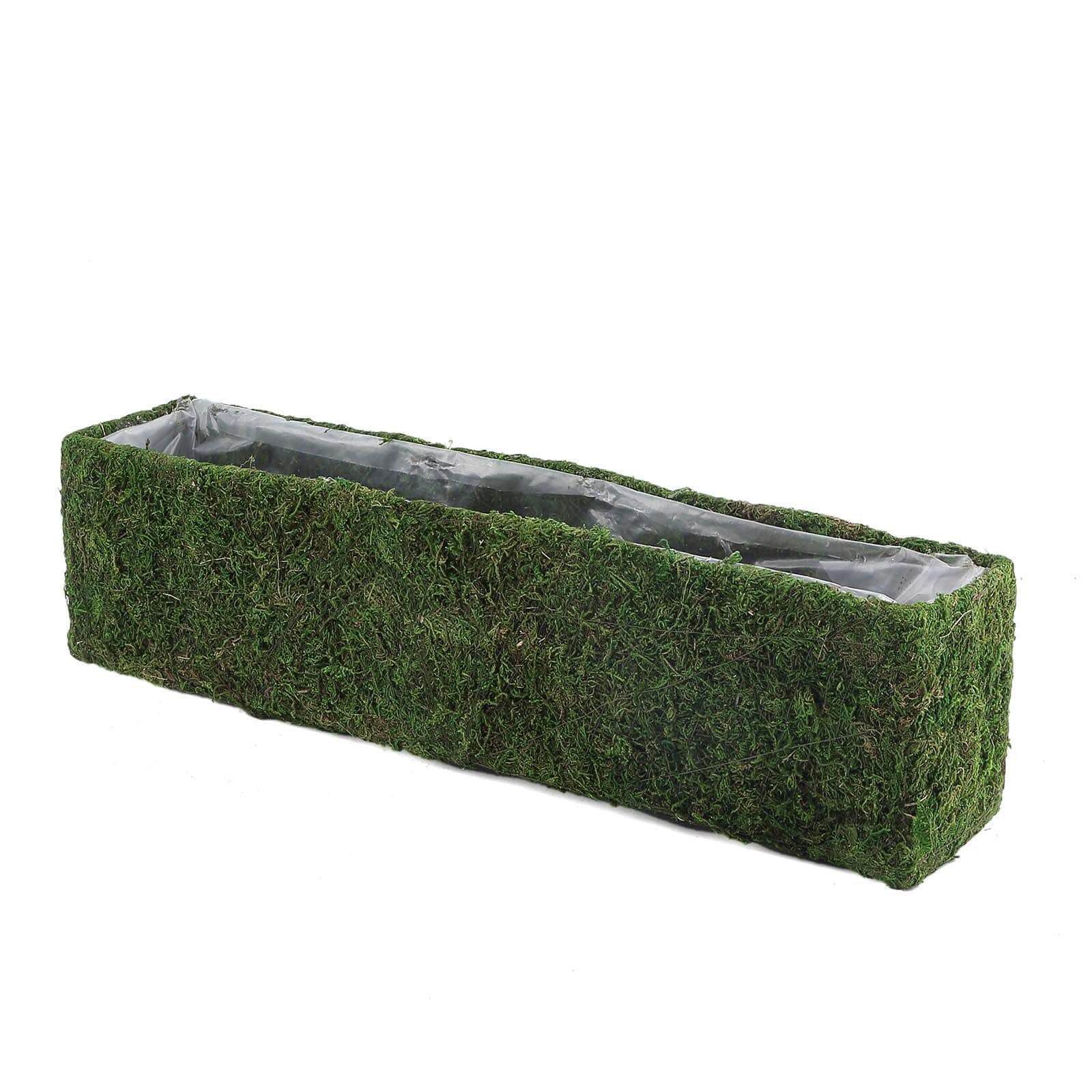 Metal Planter Box Rectangle with Inner Lining Green Preserved Moss - Rustic Flower Basket Decor 23" - Linen Luxes
