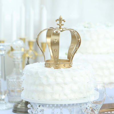 Metal Royal Crown Cake Topper 8" Gold Fleur - De - Lis Top - Refined Cake Centerpiece Decoration for Upscale & Royal - Themed Events - Linen Luxes