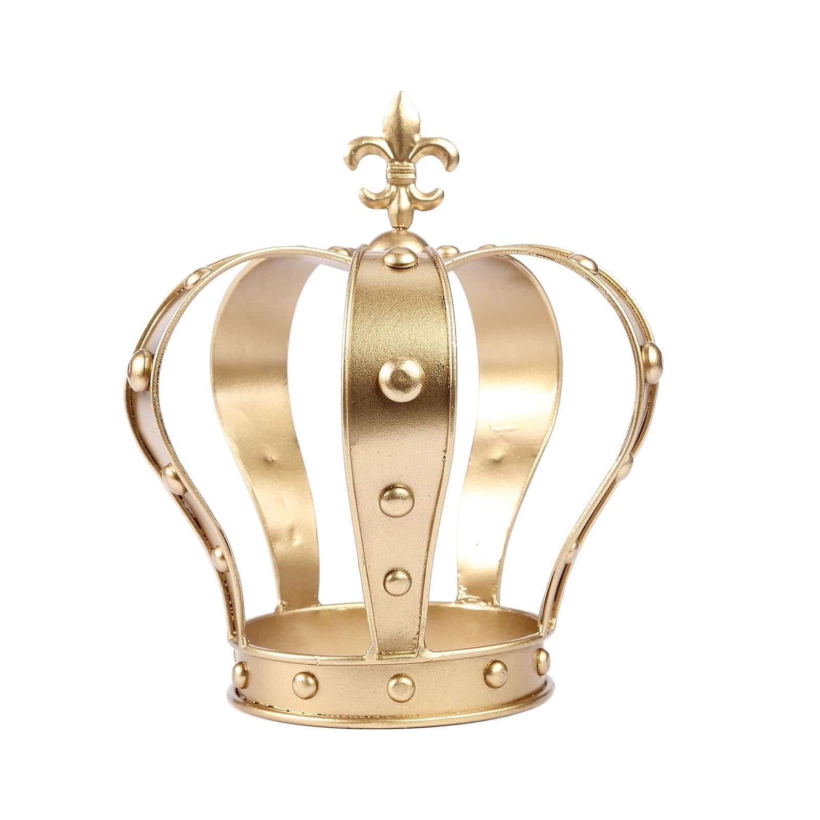 Metal Royal Crown Cake Topper 8" Gold Fleur - De - Lis Top - Refined Cake Centerpiece Decoration for Upscale & Royal - Themed Events - Linen Luxes