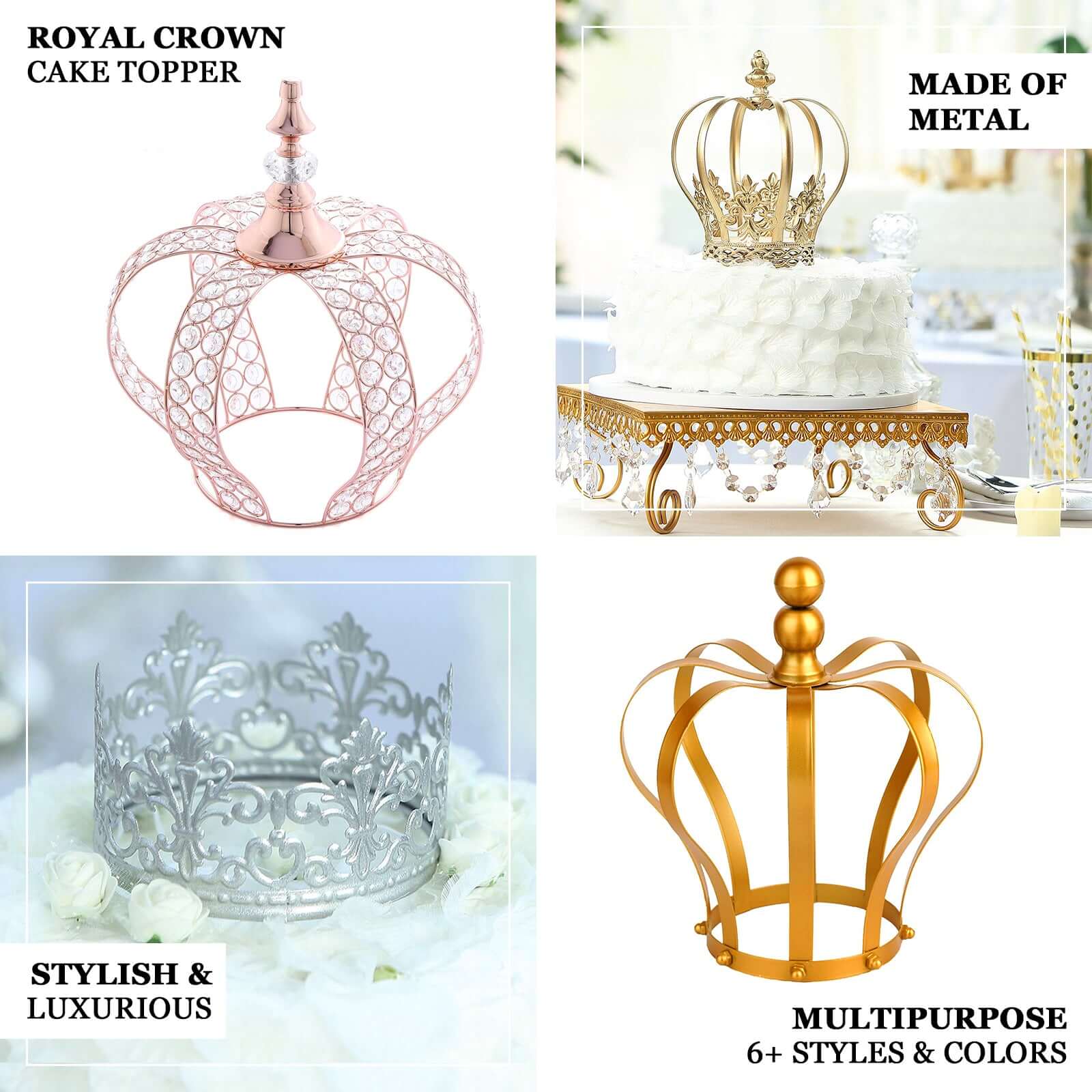 Metal Royal Crown Cake Topper 8" Gold Fleur - De - Lis Top - Refined Cake Centerpiece Decoration for Upscale & Royal - Themed Events - Linen Luxes