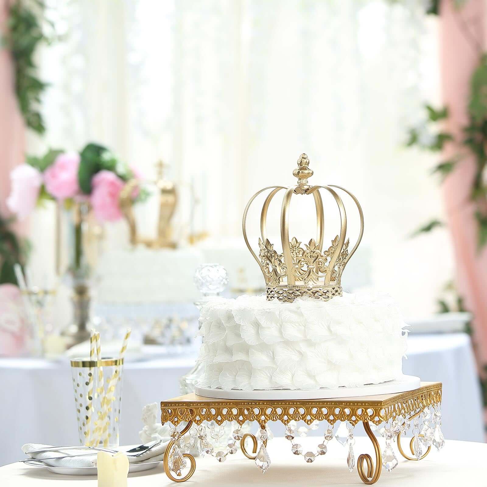 Metal Royal Crown Cake Topper Gold for Glamorous Events & Special Occasions 8" - Linen Luxes
