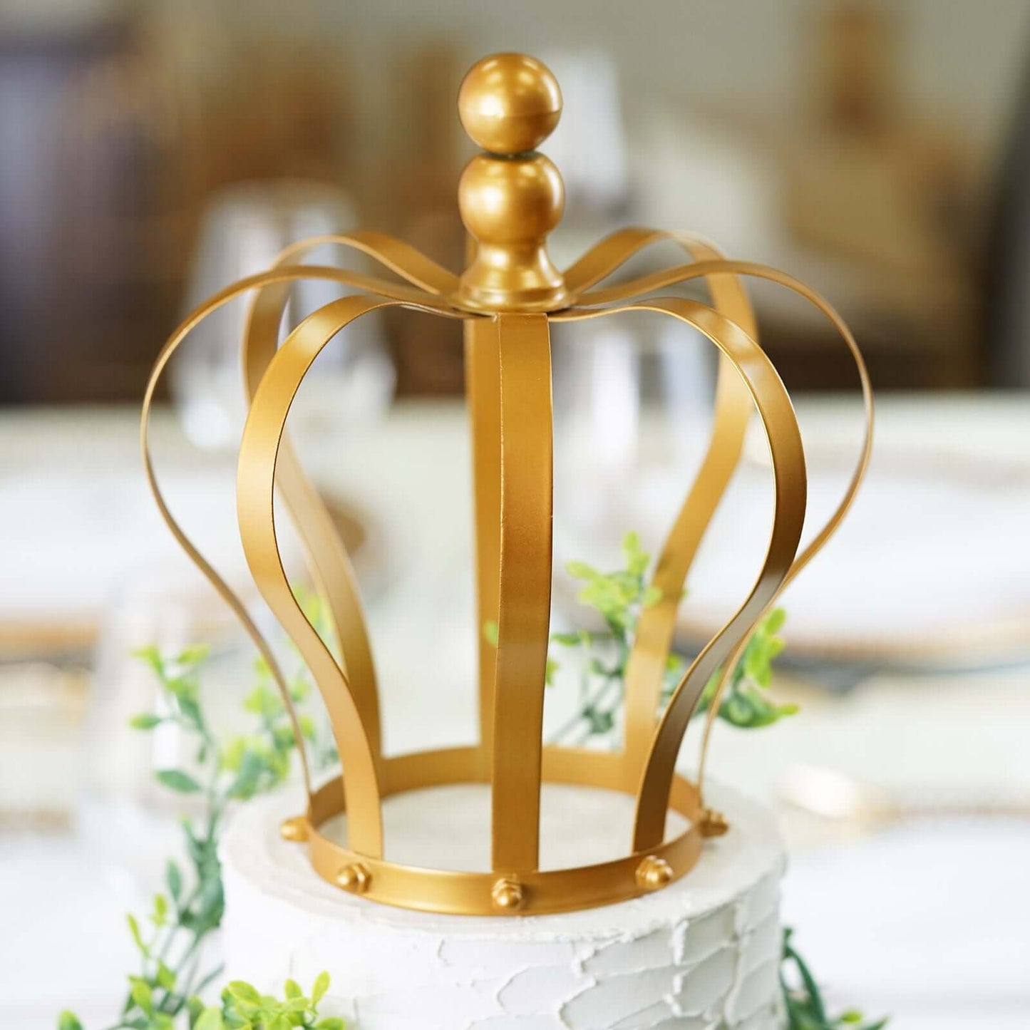 Metal Royal Crown Cake Topper Gold - Sophisticated Wedding Cake Centerpiece Decor for Themed Events 9" - Linen Luxes