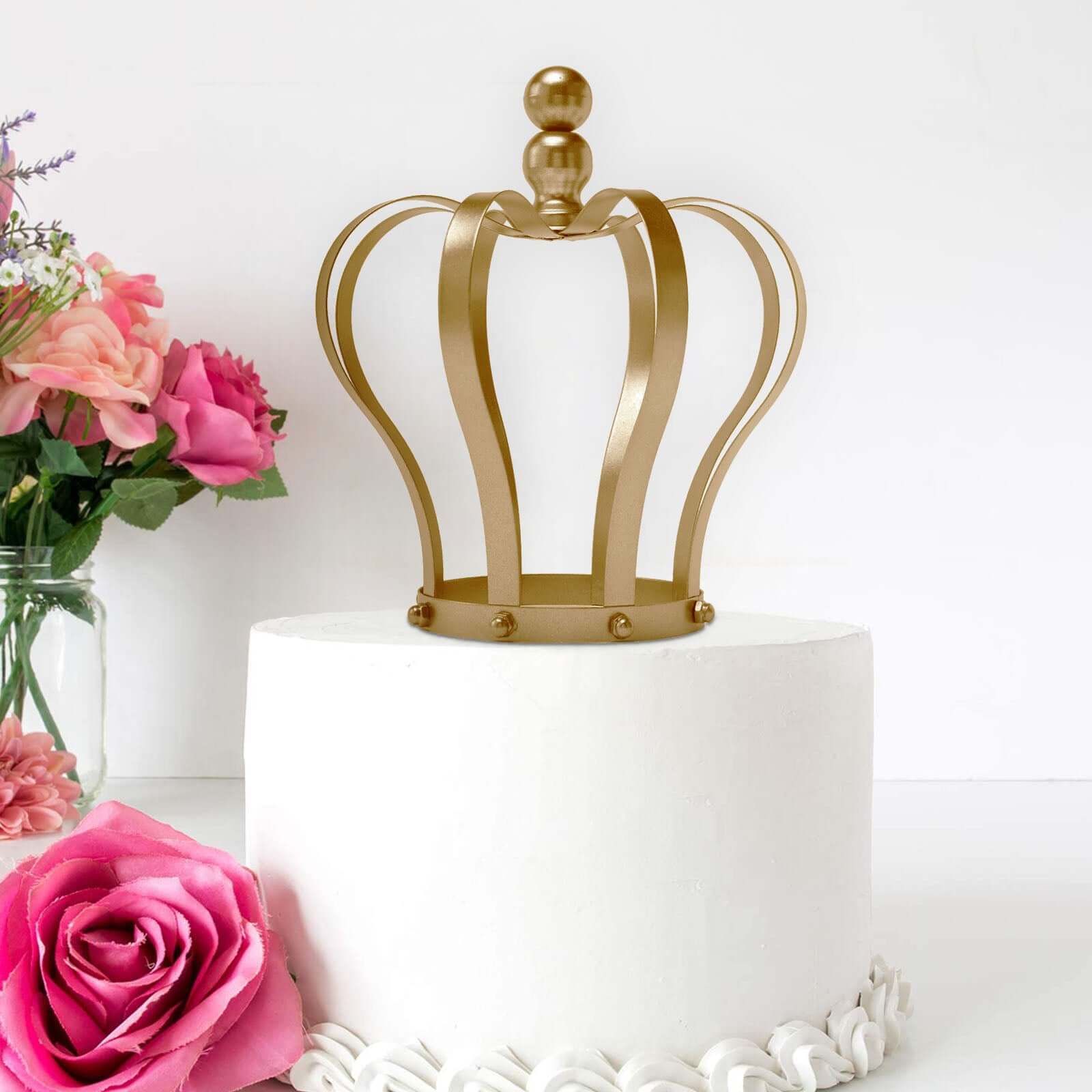 Metal Royal Crown Cake Topper Gold - Sophisticated Wedding Cake Centerpiece Decor for Themed Events 9" - Linen Luxes