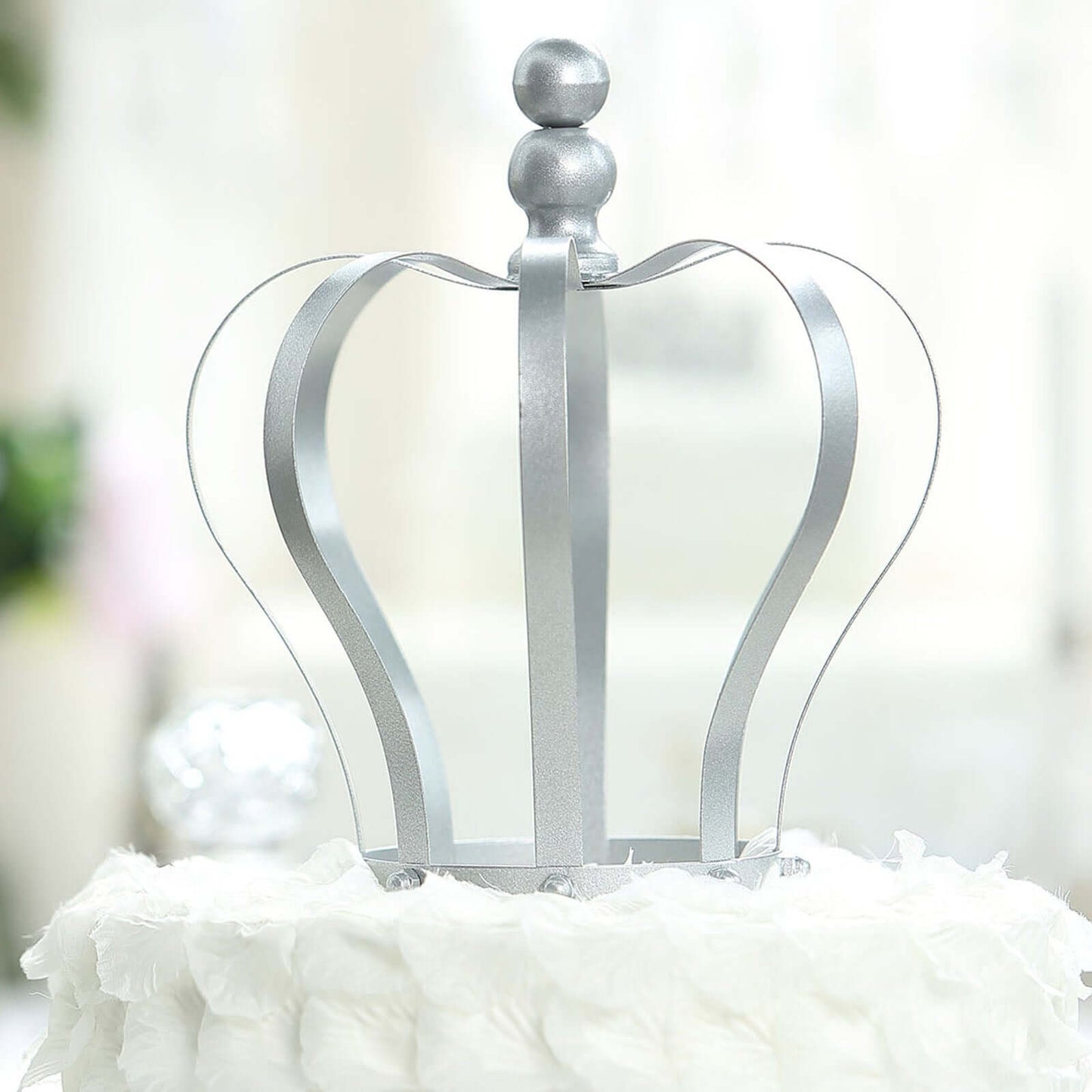 Metal Royal Crown Cake Topper Silver - Sophisticated Wedding Cake Centerpiece Decor for Themed Events 9" - Linen Luxes