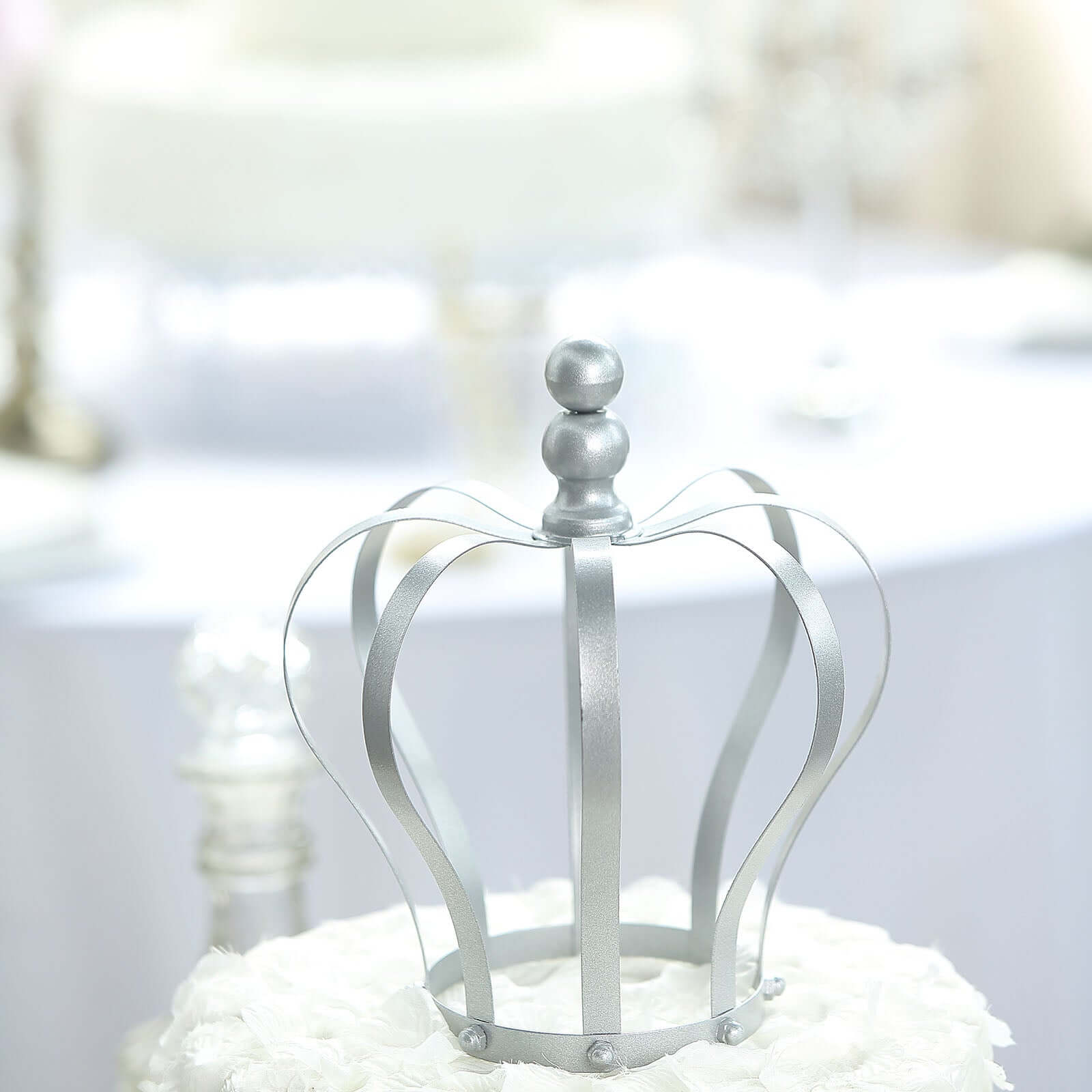 Metal Royal Crown Cake Topper Silver - Sophisticated Wedding Cake Centerpiece Decor for Themed Events 9" - Linen Luxes