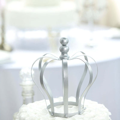 Metal Royal Crown Cake Topper Silver - Sophisticated Wedding Cake Centerpiece Decor for Themed Events 9" - Linen Luxes
