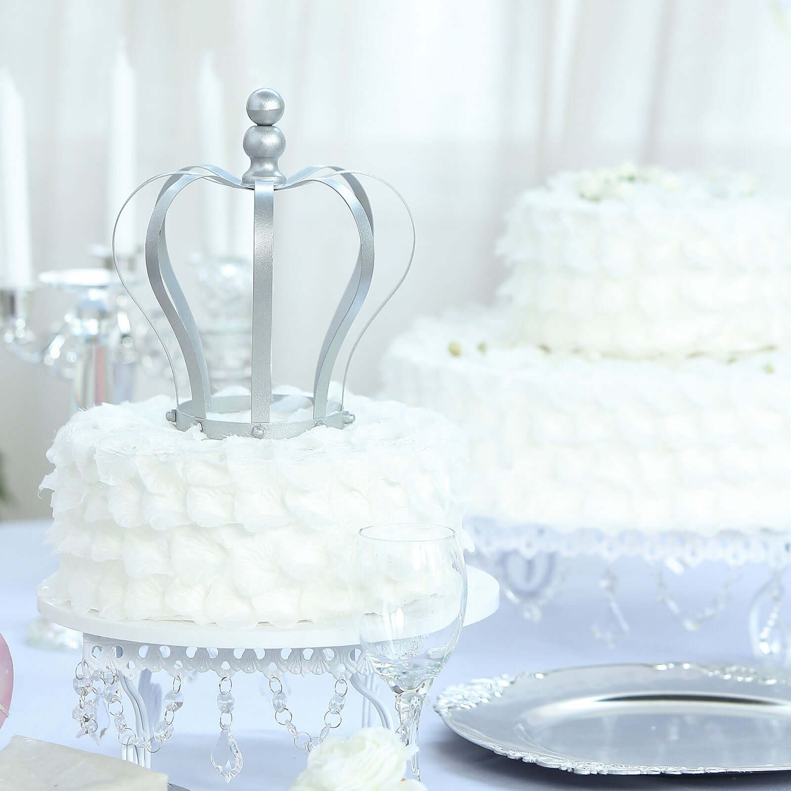 Metal Royal Crown Cake Topper Silver - Sophisticated Wedding Cake Centerpiece Decor for Themed Events 9" - Linen Luxes