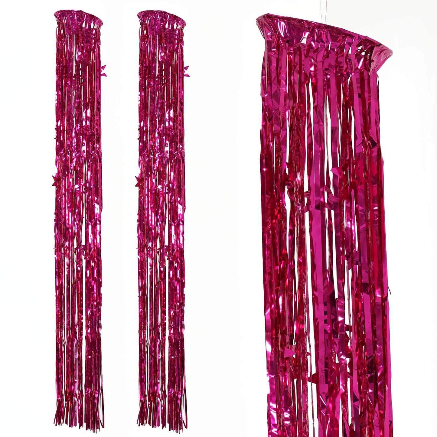 Metallic Fuchsia Foil Fringe Hanging Curtain Column - Linen Luxes