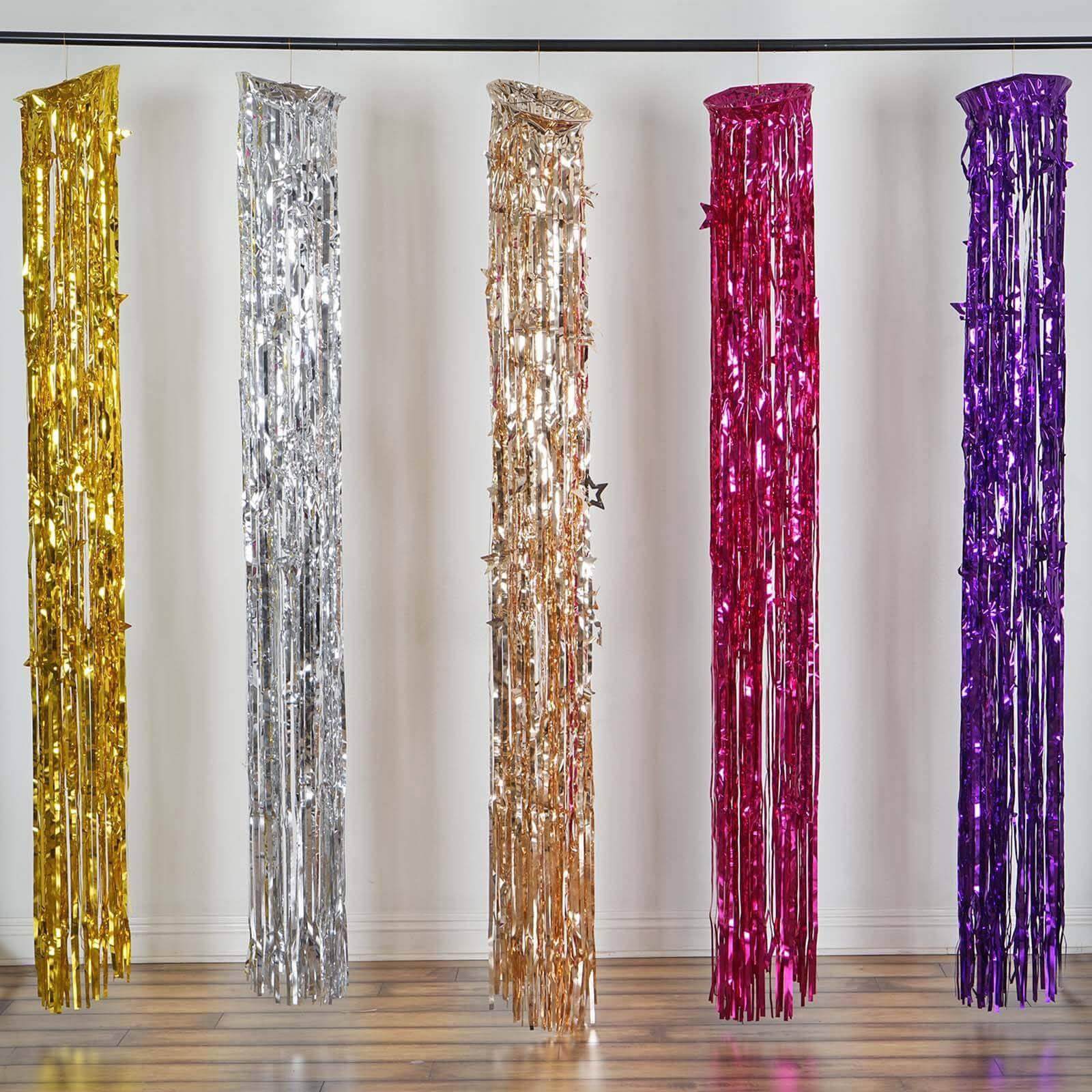 Metallic Fuchsia Foil Fringe Hanging Curtain Column - Linen Luxes
