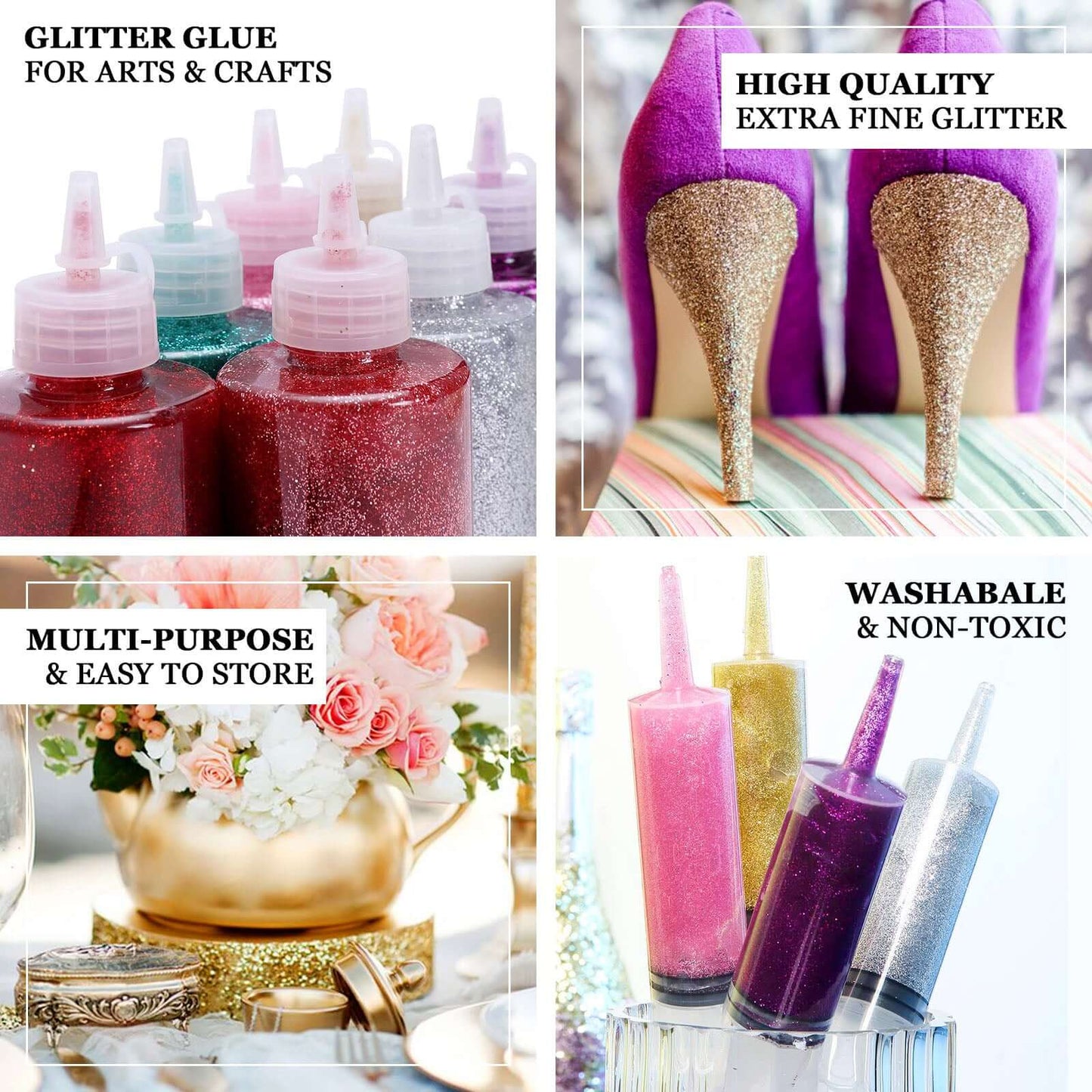 Metallic Glitter Glue Rose Gold - Washable Nontoxic Art Glue for Fun DIY Projects Scrapbooking & Party Decor 4 oz Bottle - Linen Luxes