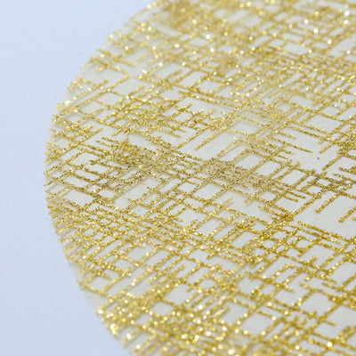 10-Pack Table Placemats Glitter Design Metallic Gold Round - Mesh Polyester Disposable Mats 13"