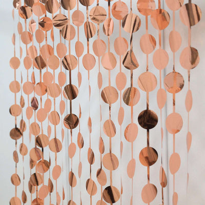 Rose Gold Round Chain Foil Fringe Curtain Party Backdrop, Metallic Rose Gold Tinsel Streamer Party Decor - Door Window Foil Curtain - 3ftx6.5ft