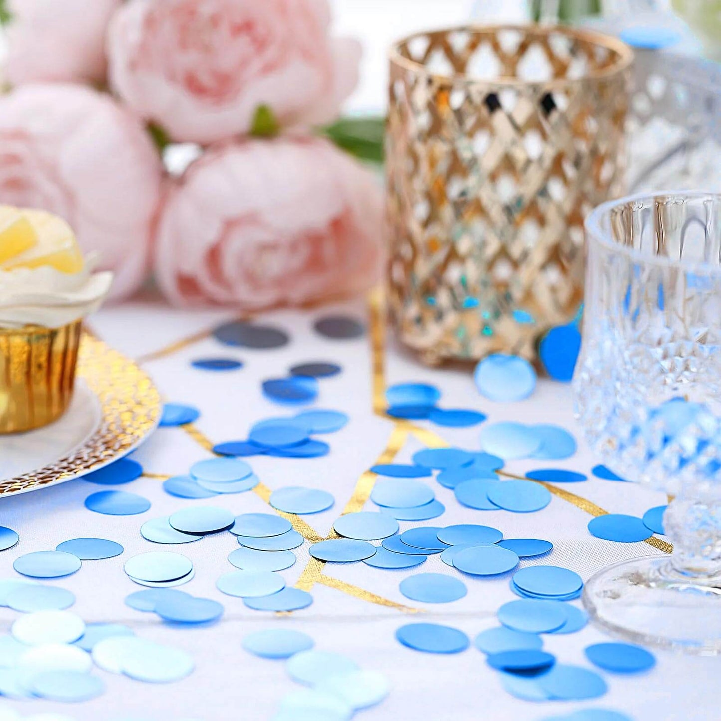 Metallic Round Party Confetti 18G Bag Dusty Blue Foil, Balloon Table Confetti Glitter Dots for Festive Weddings Baby Bridal Showers & Events - Linen Luxes