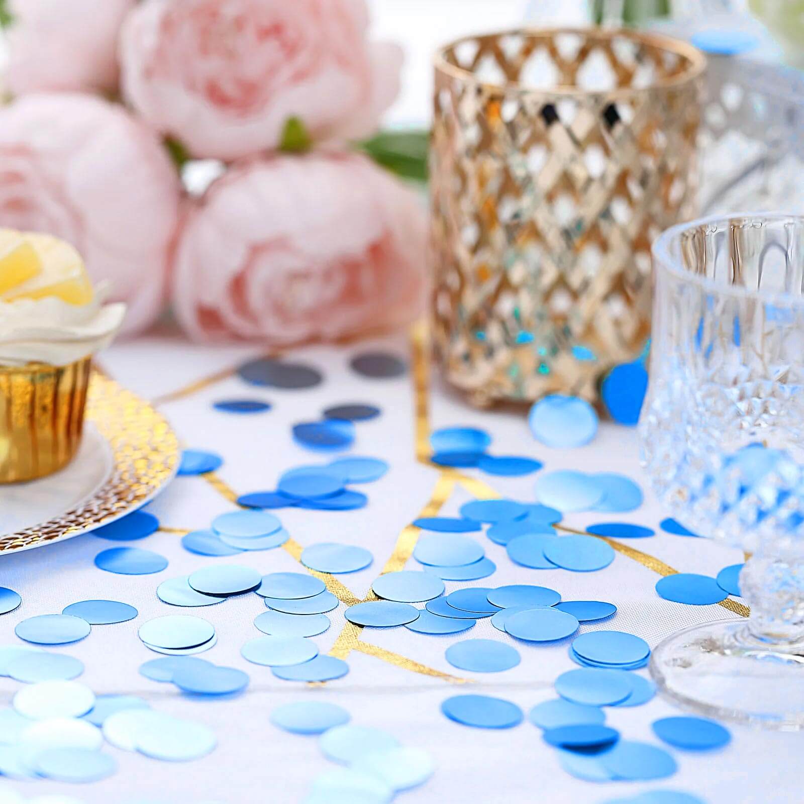 Metallic Round Party Confetti 18G Bag Dusty Blue Foil, Balloon Table Confetti Glitter Dots for Festive Weddings Baby Bridal Showers & Events - Linen Luxes