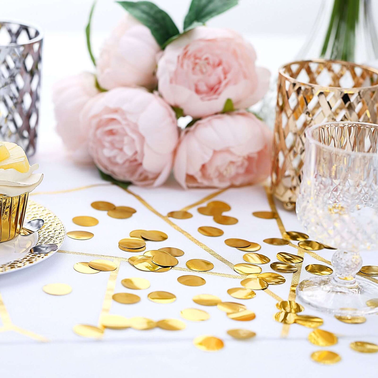 Metallic Round Party Confetti 18G Bag Gold Foil, Balloon Table Confetti Glitter Dots for Festive Weddings Baby Bridal Showers & Events - Linen Luxes